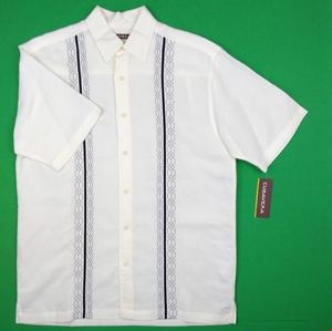 NWT Cream Cubavera with Black Embroidery SS Shirt